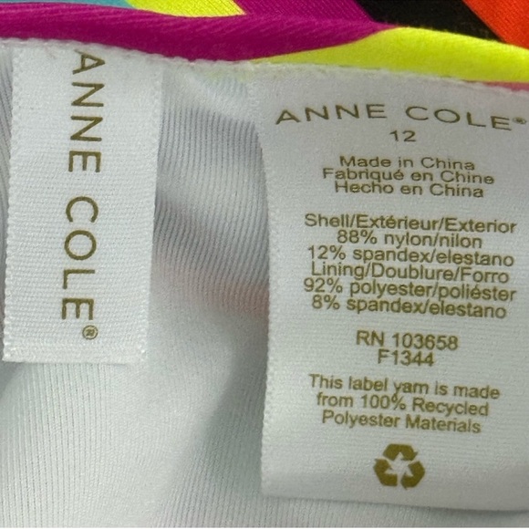 NEW Anne Cole One Piece Swimsuit Twist Front Bandeau Purple Multi Stripe Size 12 - Picture 5 of 8